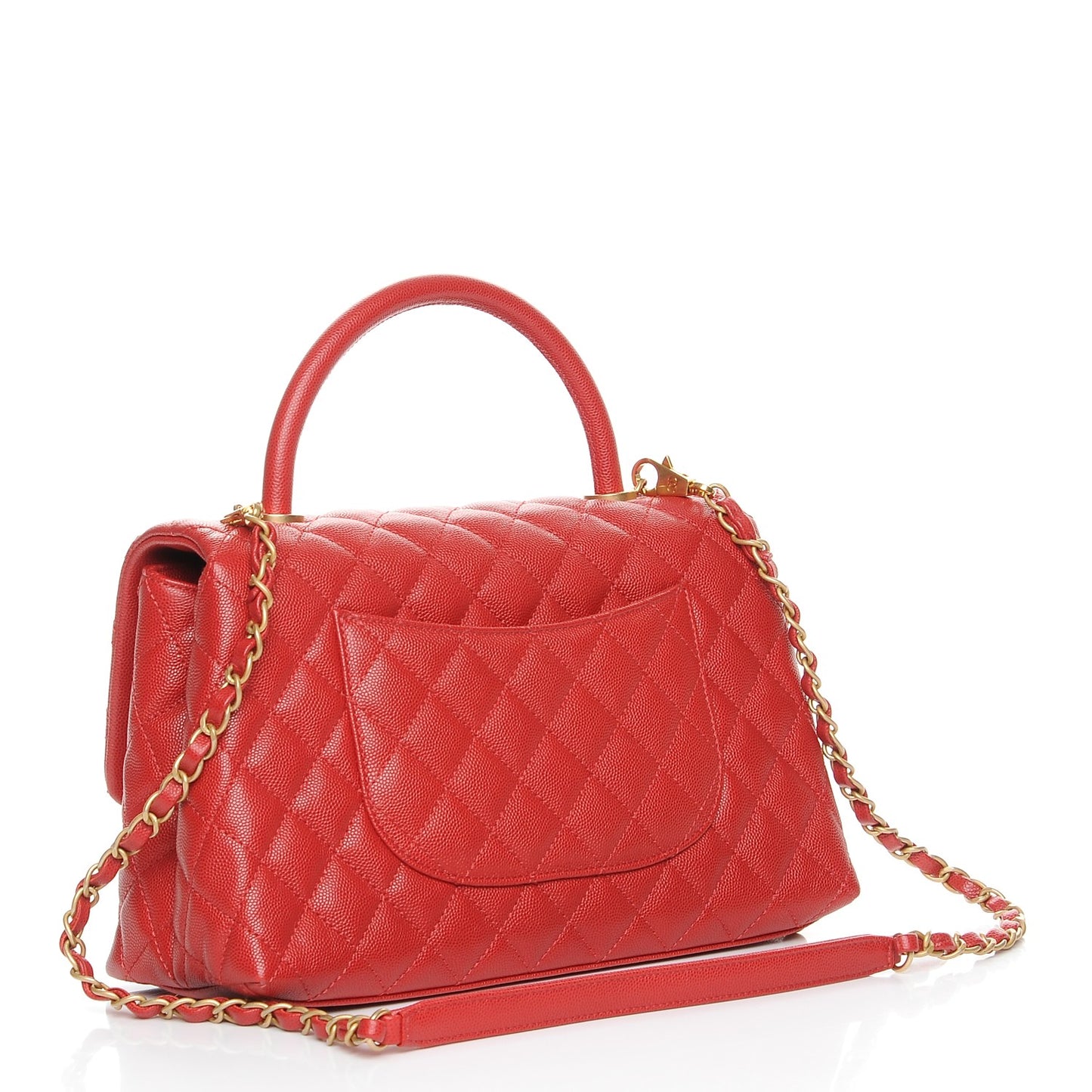 Caviar Quilted Small Coco Handle Flap Red