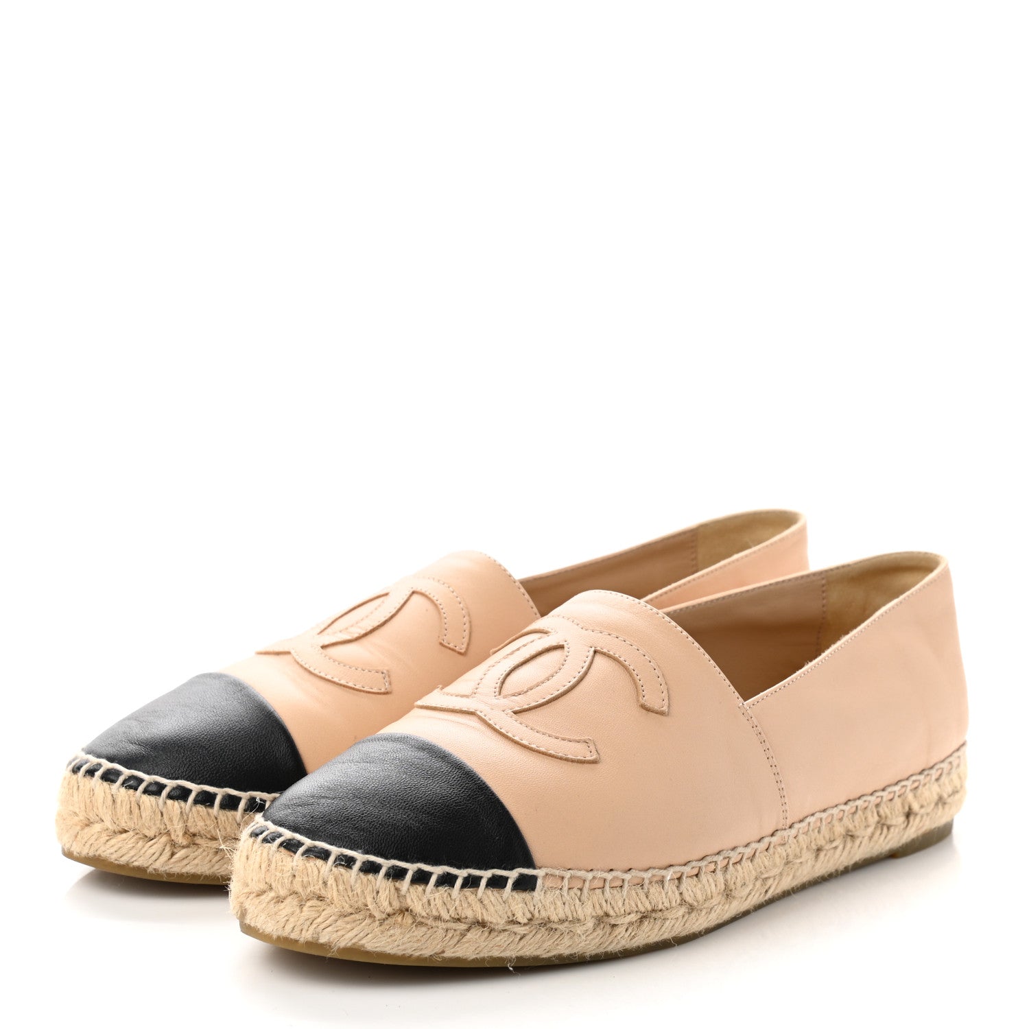 Chanel Lambskin CC Espadrilles 39 Beige Black 3 of 9