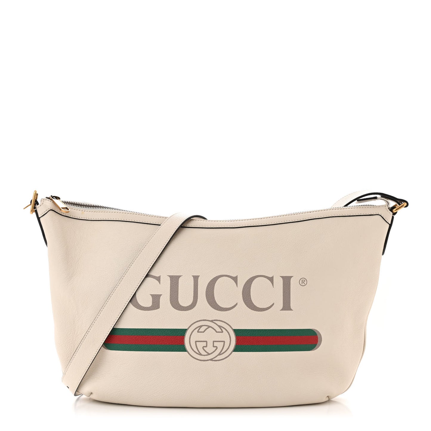 Grained Calfskin Logo Half Moon Hobo White
