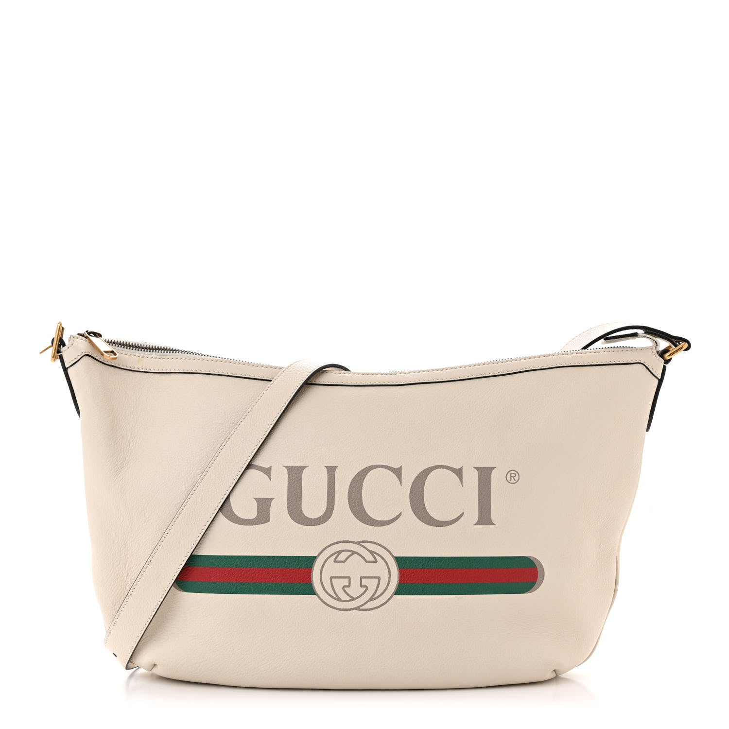 Gucci Grained Calfskin Logo Half Moon Hobo White 1 of 13