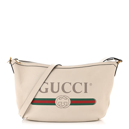 Gucci Grained Calfskin Logo Half Moon Hobo White 1 of 13