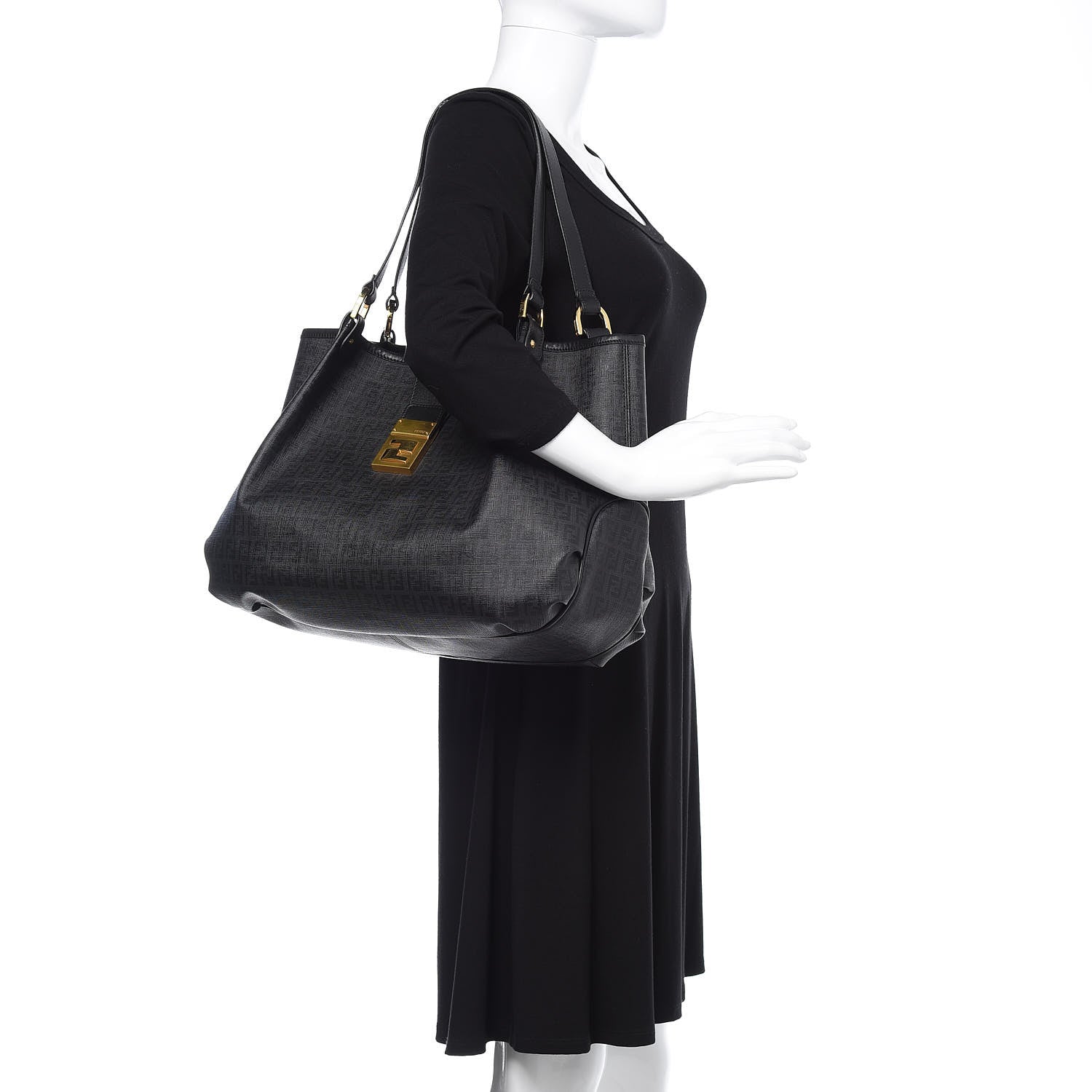 Fendi Zucchino Spalmati Vitello Medium Chiusura Tote Black 2 of 12