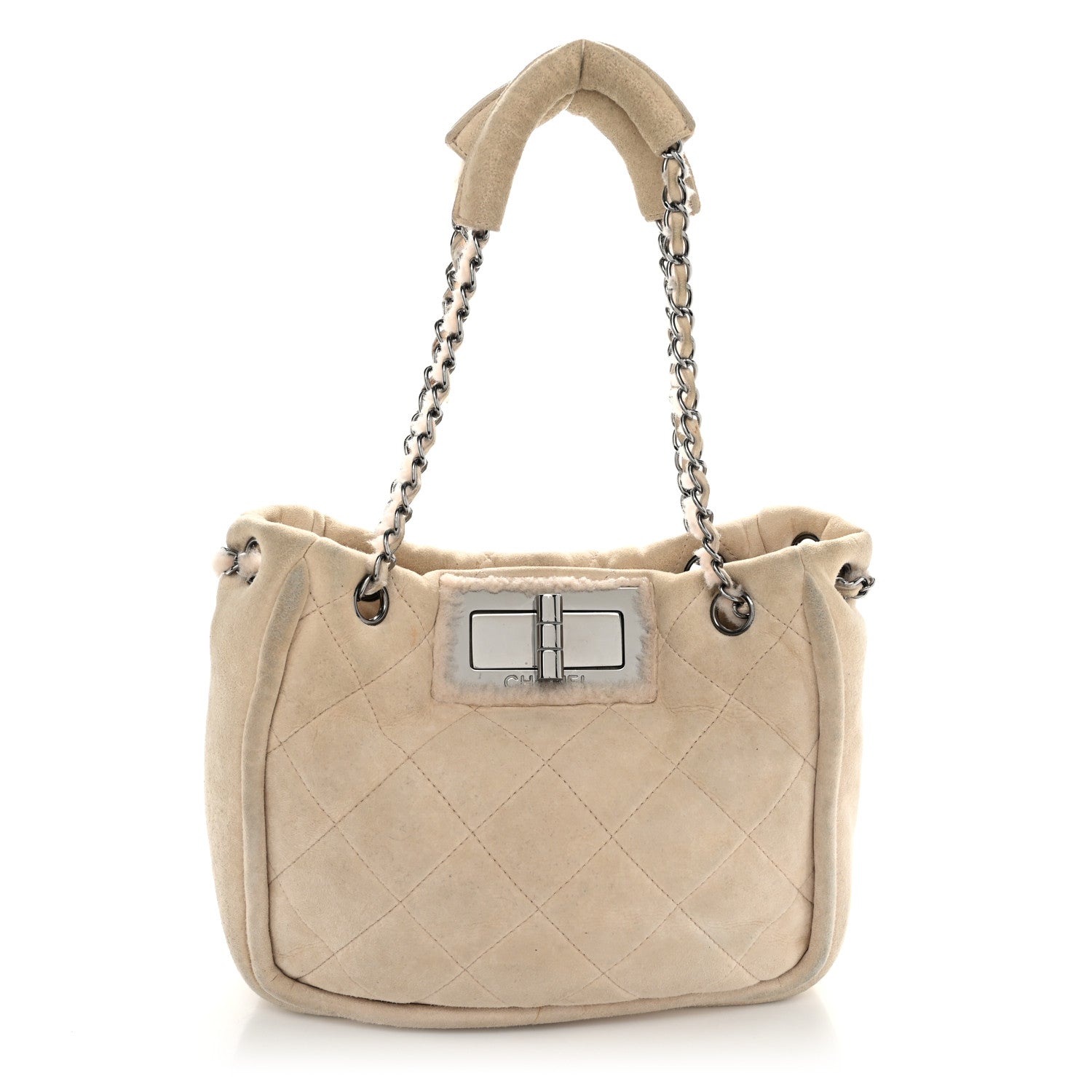 Chanel Shearling Quilted Mademoiselle Tote Beige 1 of 11