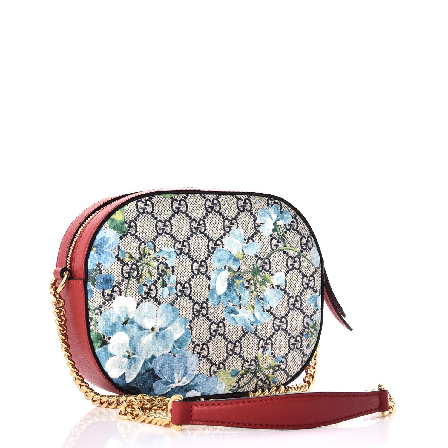 Gucci GG Supreme Monogram Blooms Mini Chain Shoulder Bag Beige Blue Navy Hibiscus Red 3 of 8