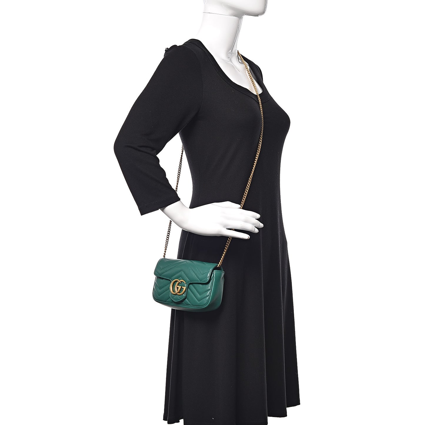 Calfskin Matelasse Super Mini GG Marmont Shoulder Bag Emerald Green