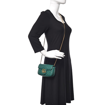 Gucci Calfskin Matelasse Super Mini GG Marmont Shoulder Bag Emerald Green 2 of 9