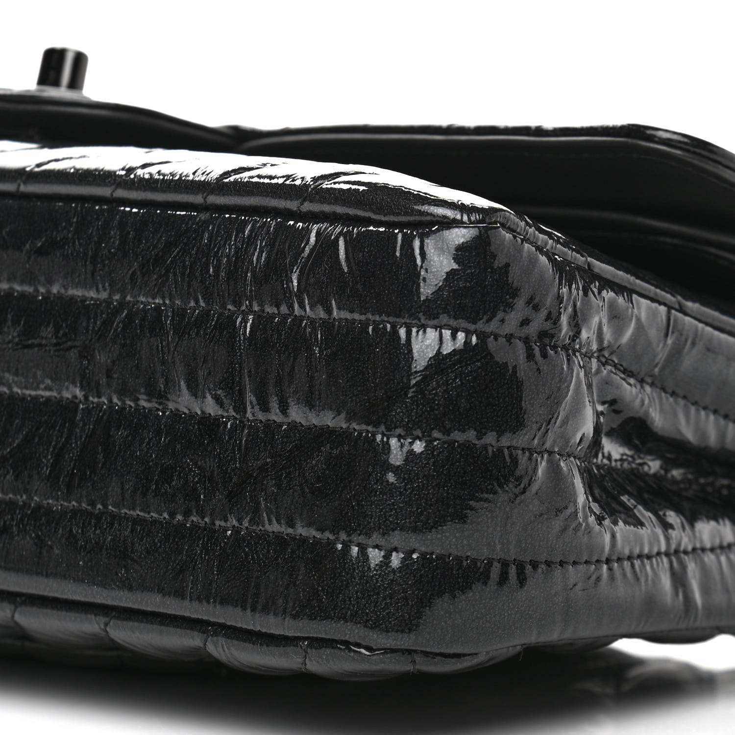 Chanel Metallic Patent Crumpled Calfskin Chevron Quilted Medium Double Flap So Black 10 of 11