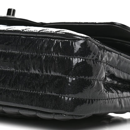 Chanel Metallic Patent Crumpled Calfskin Chevron Quilted Medium Double Flap So Black 10 of 11