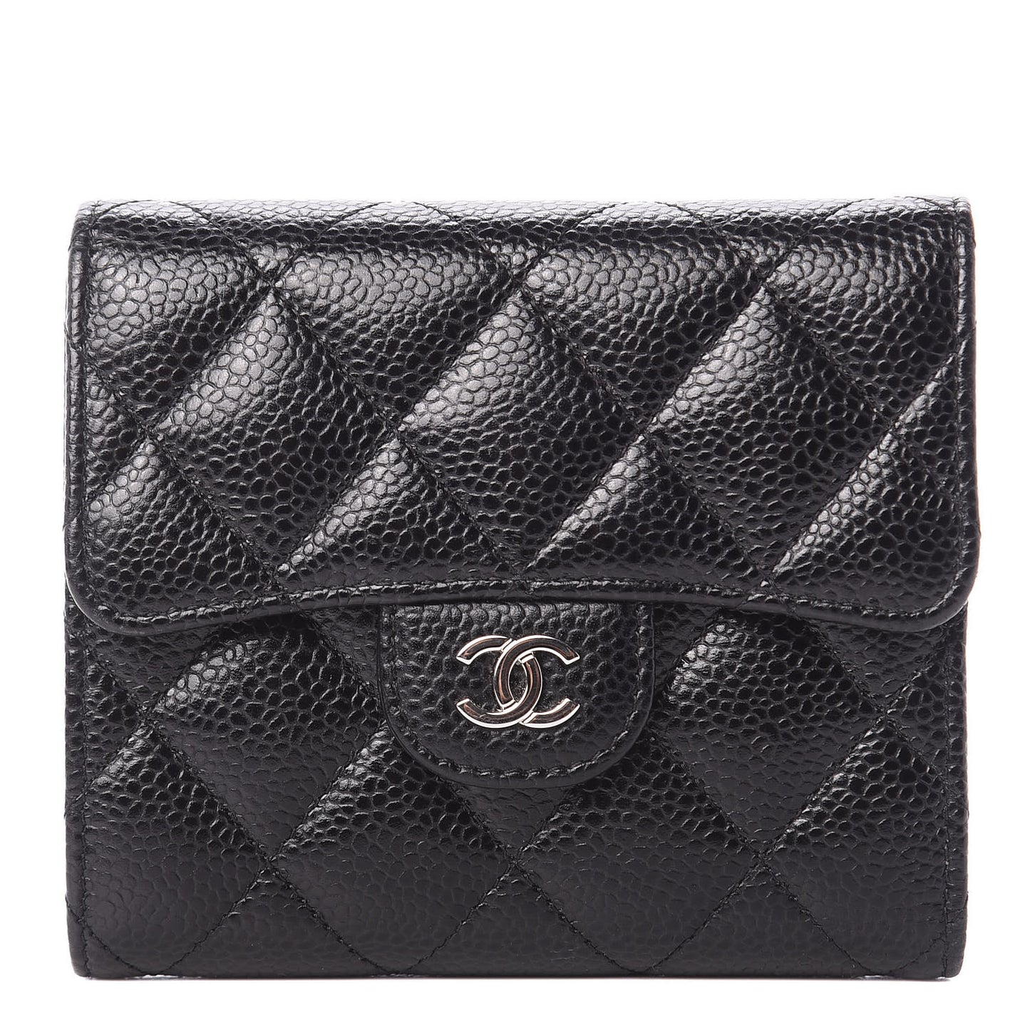 Caviar Quilted Compact Flap Wallet Black