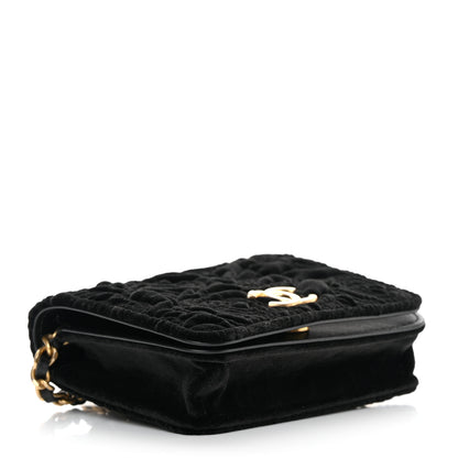 Chanel Velvet Quilted Camellia Velvet Flap Coin Purse With Chain Black 4 of 12