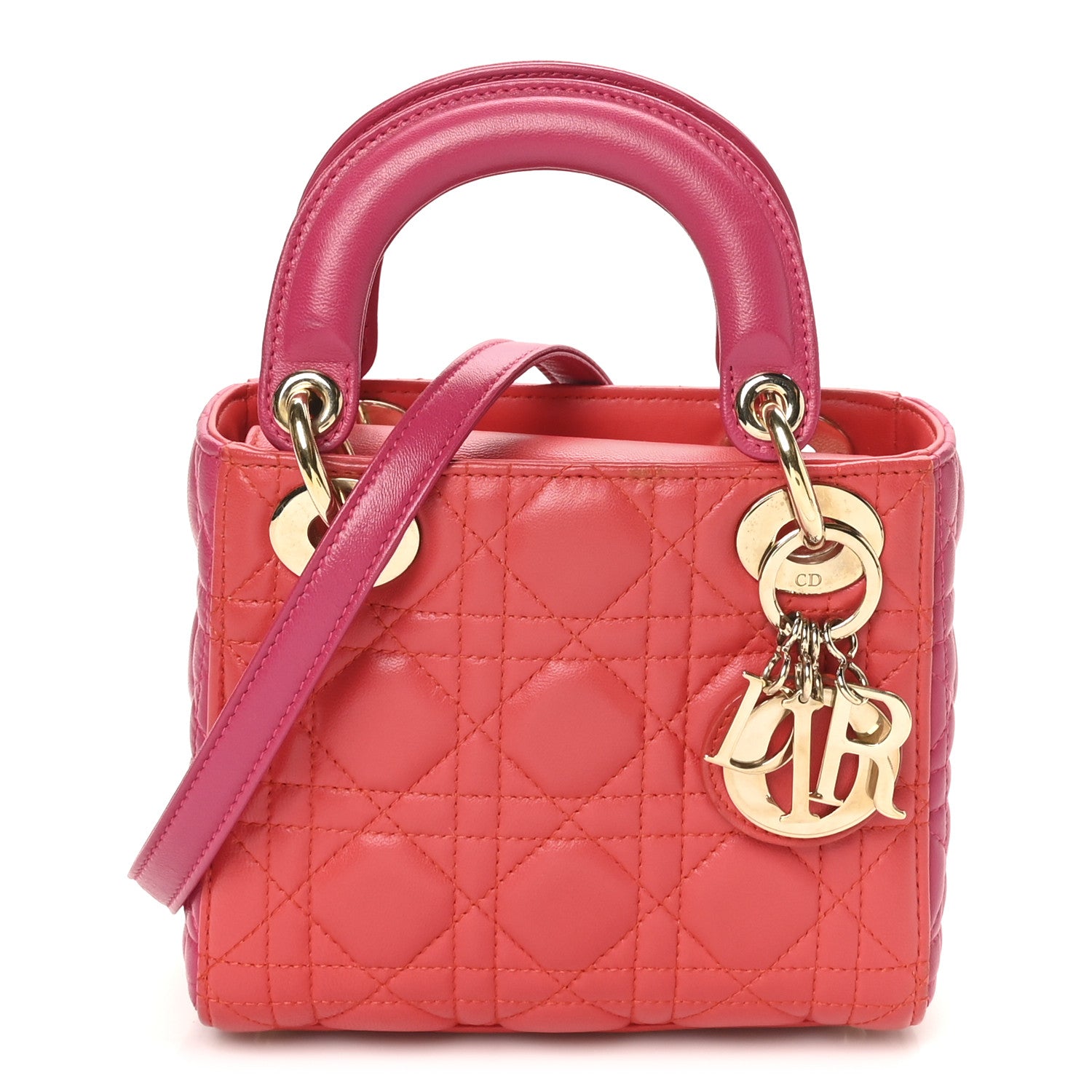 Christian Dior Lambskin Cannage Mini Bi-Color Lady Dior Red Fuchsia 1 of 11