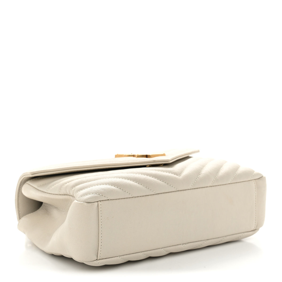 Sheepskin Matelasse Chevron Monogram Medium College Bag Crema Soft