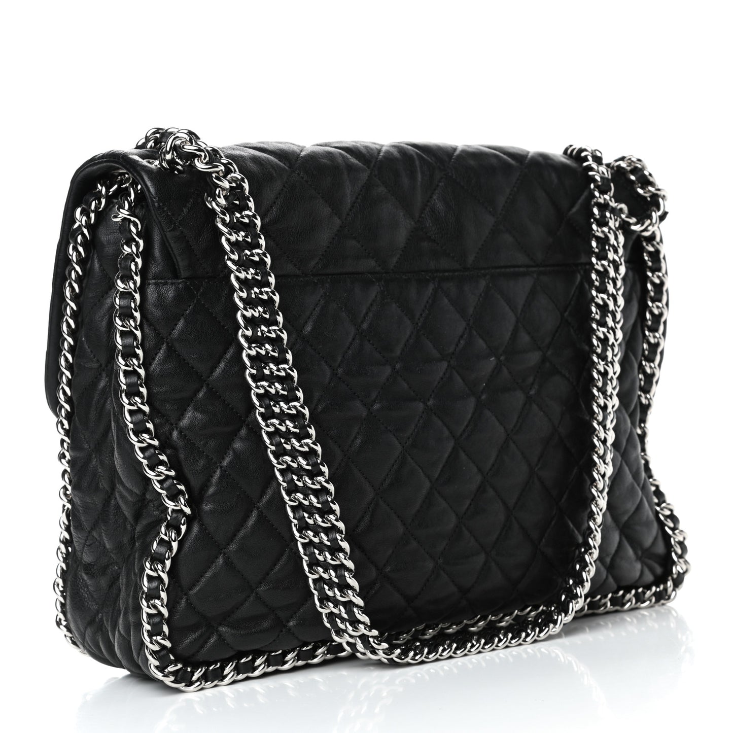 Washed Lambskin Quilted Maxi Chain Around Flap Black