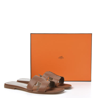 Hermes Box Calfskin Oran Sandals 39.5 Gold 10 of 10