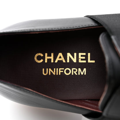 Chanel Calfskin Elastic Lace Up Cap Toe CC Loafers 38.5 Black 6 of 11