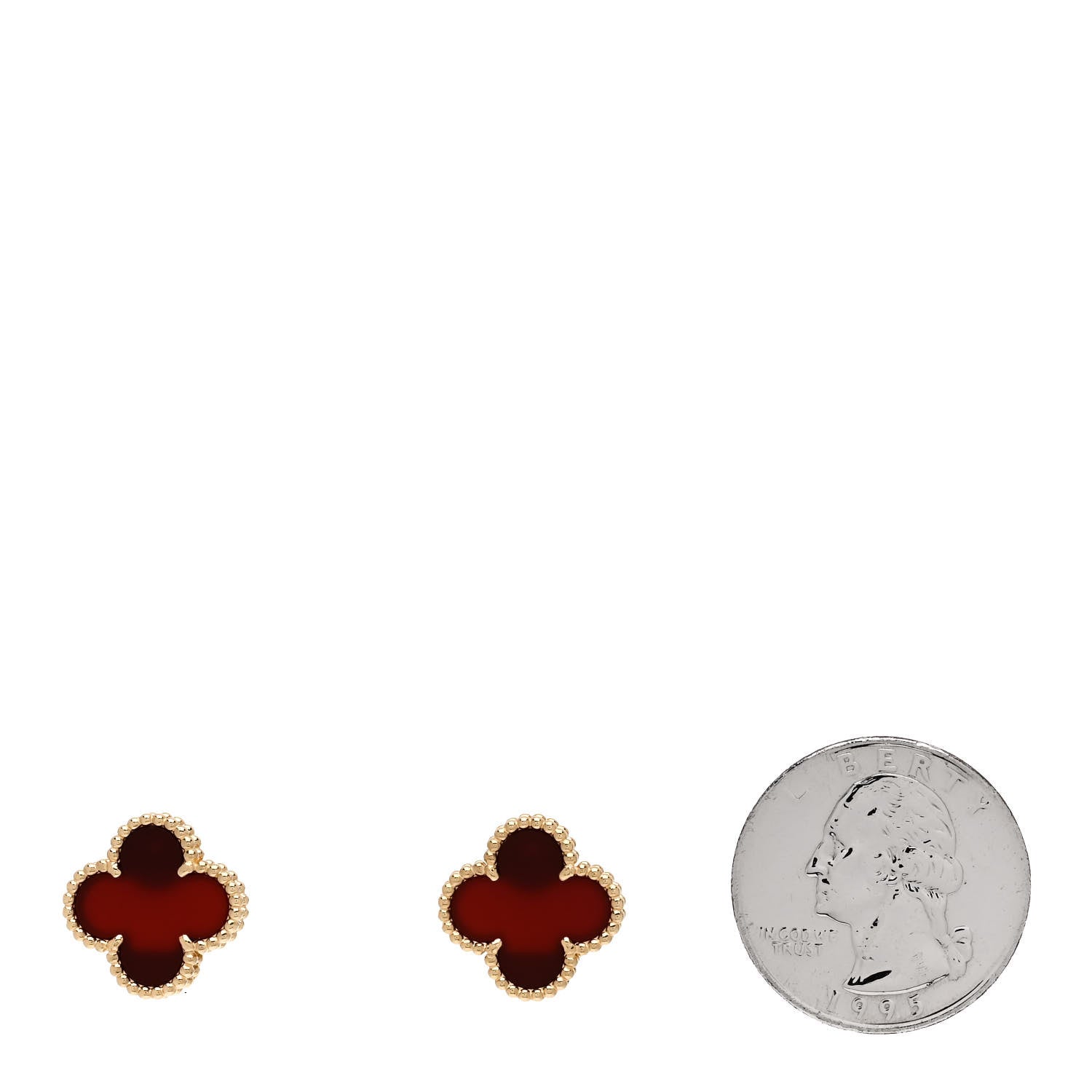 Van Cleef & Arpels 18K Yellow Gold Carnelian Vintage Alhambra Earrings 2 of 5