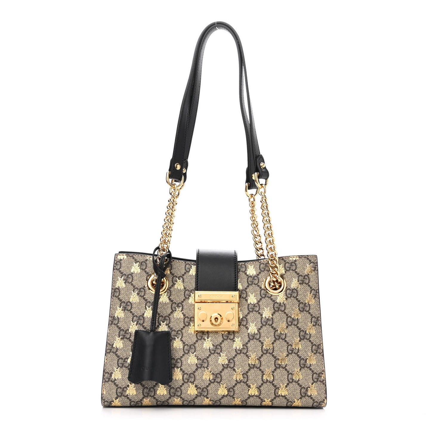 GG Supreme Monogram Bees Small Padlock Tote Beige Oro Black