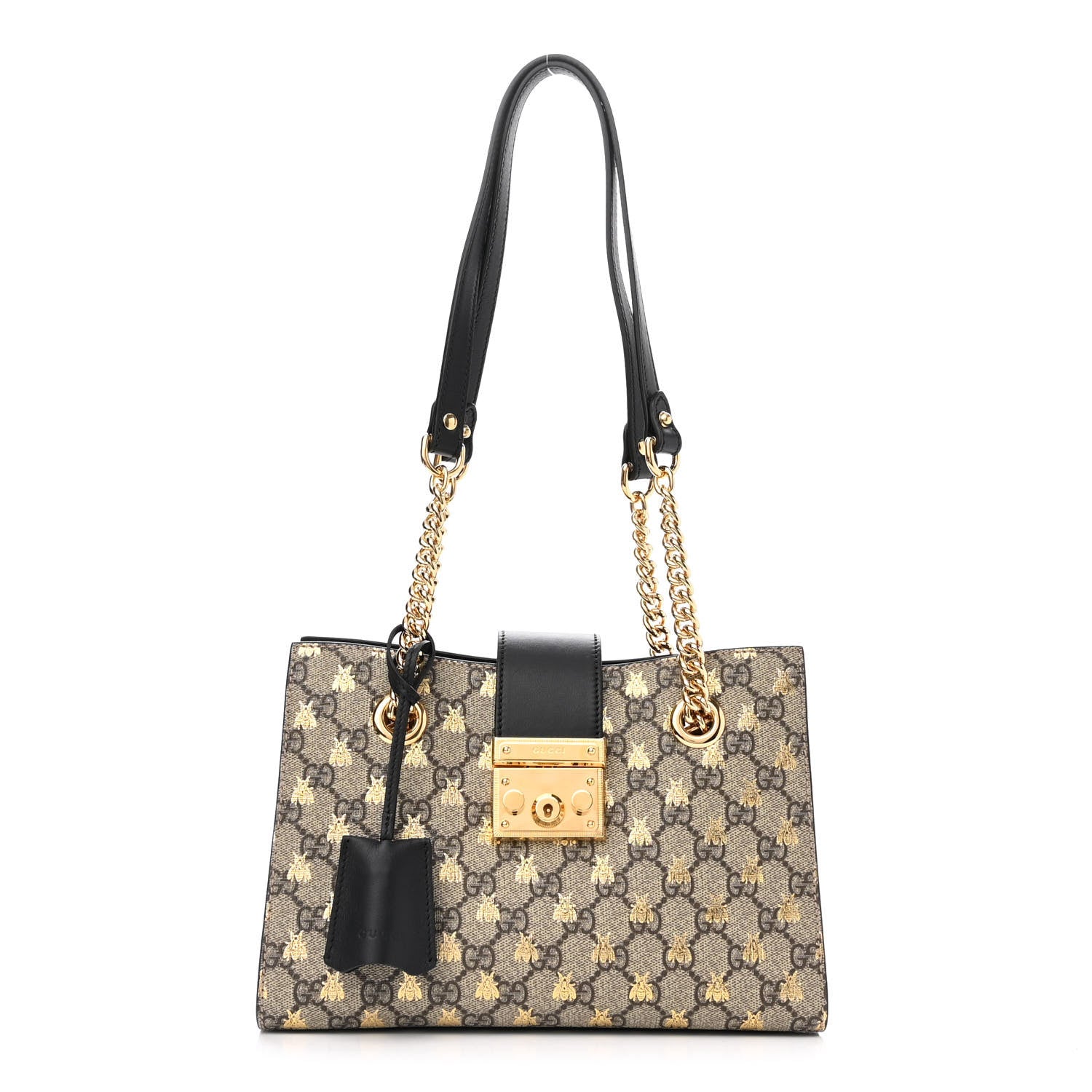 Gucci GG Supreme Monogram Bees Small Padlock Tote Beige Oro Black 1 of 11