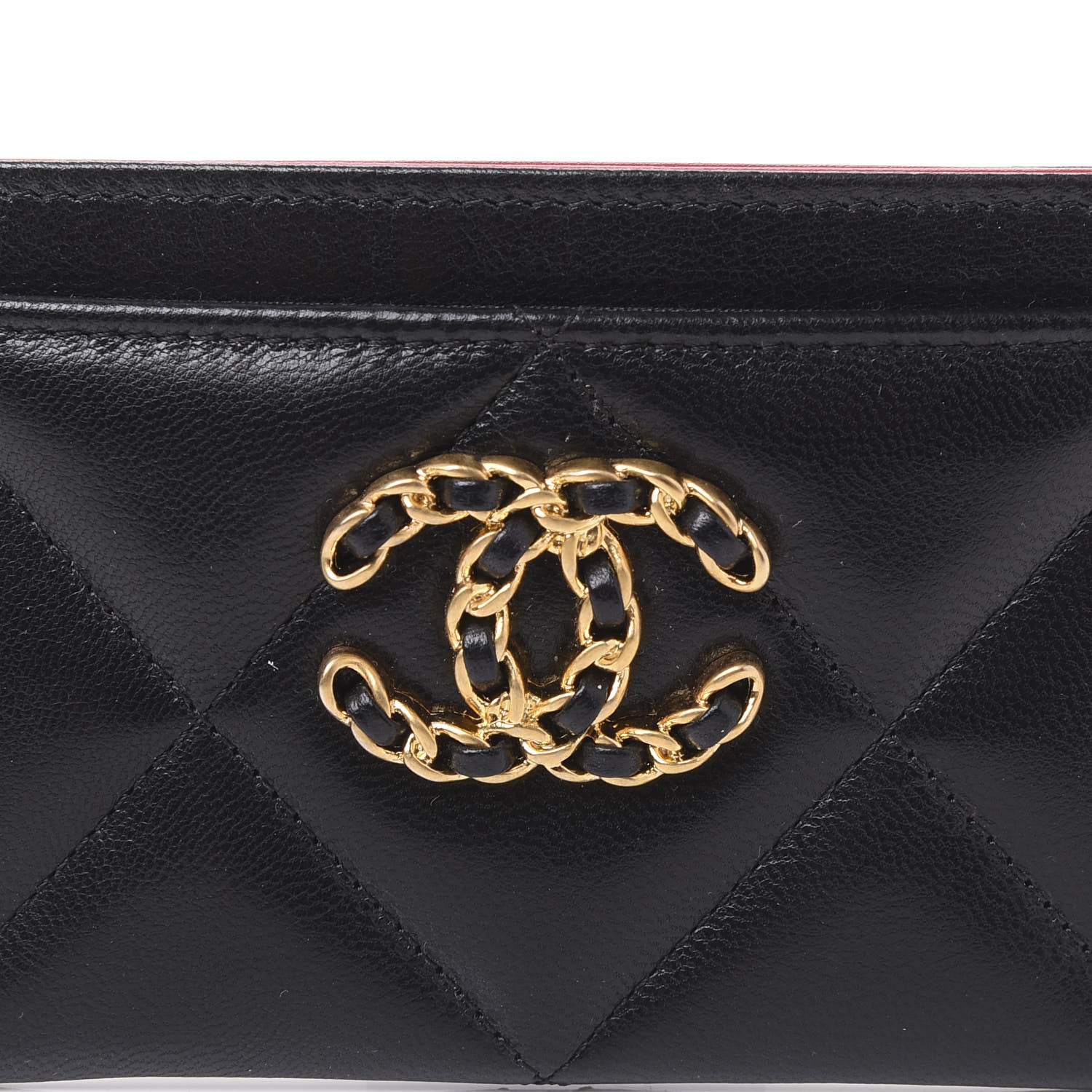 Chanel Shiny Goatskin Quilted Chanel 19 Card Holder Black 8 of 11