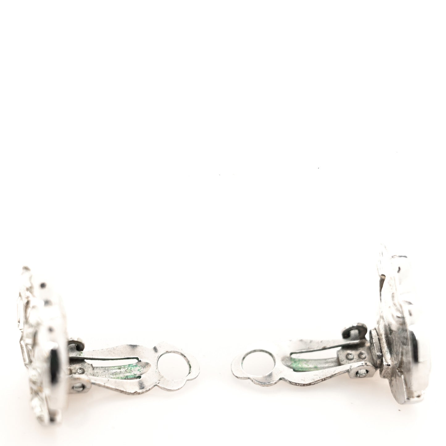 Baguette Crystal CC Clip On Earrings Silver