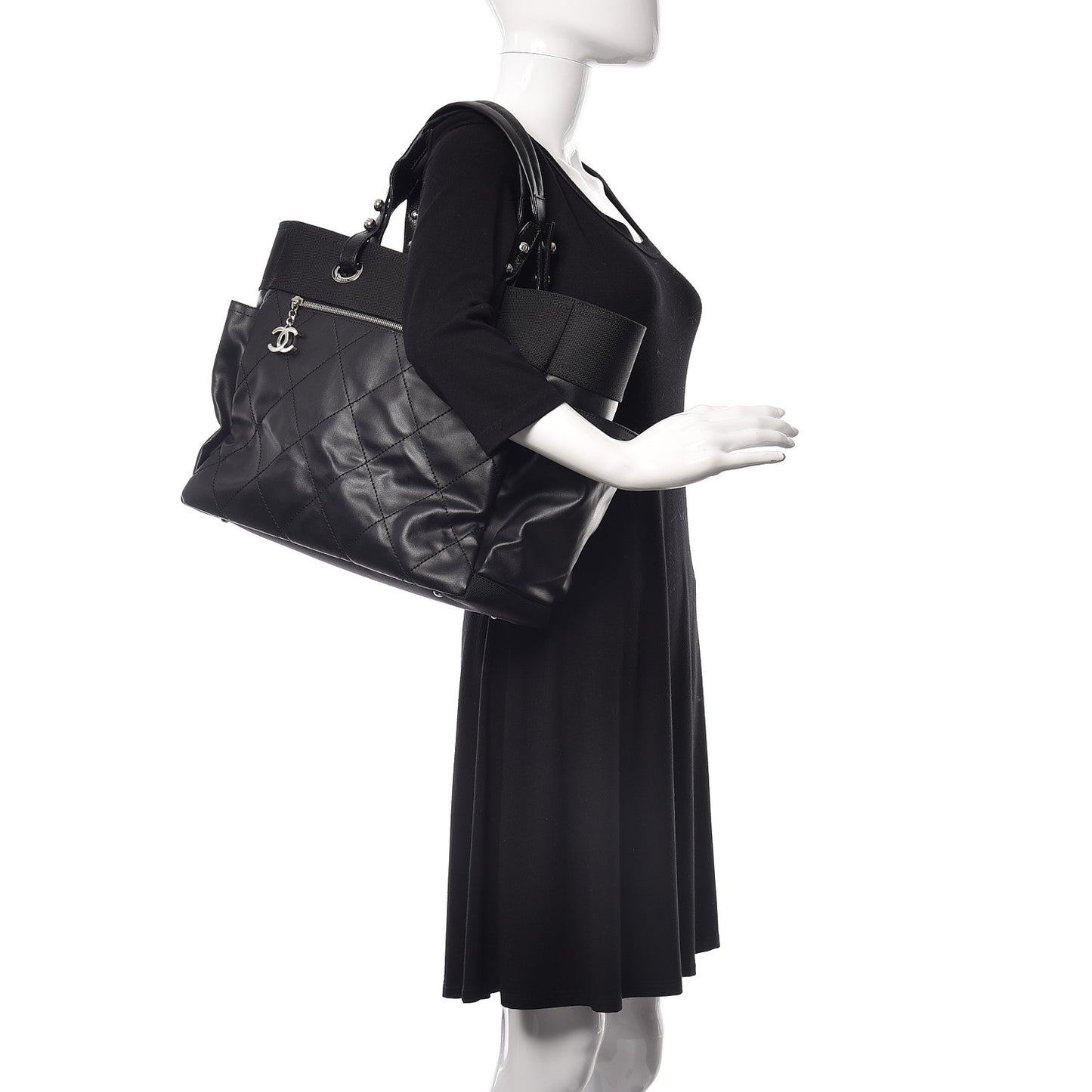Coated Canvas Quilted Large Paris Biarritz Tote Black