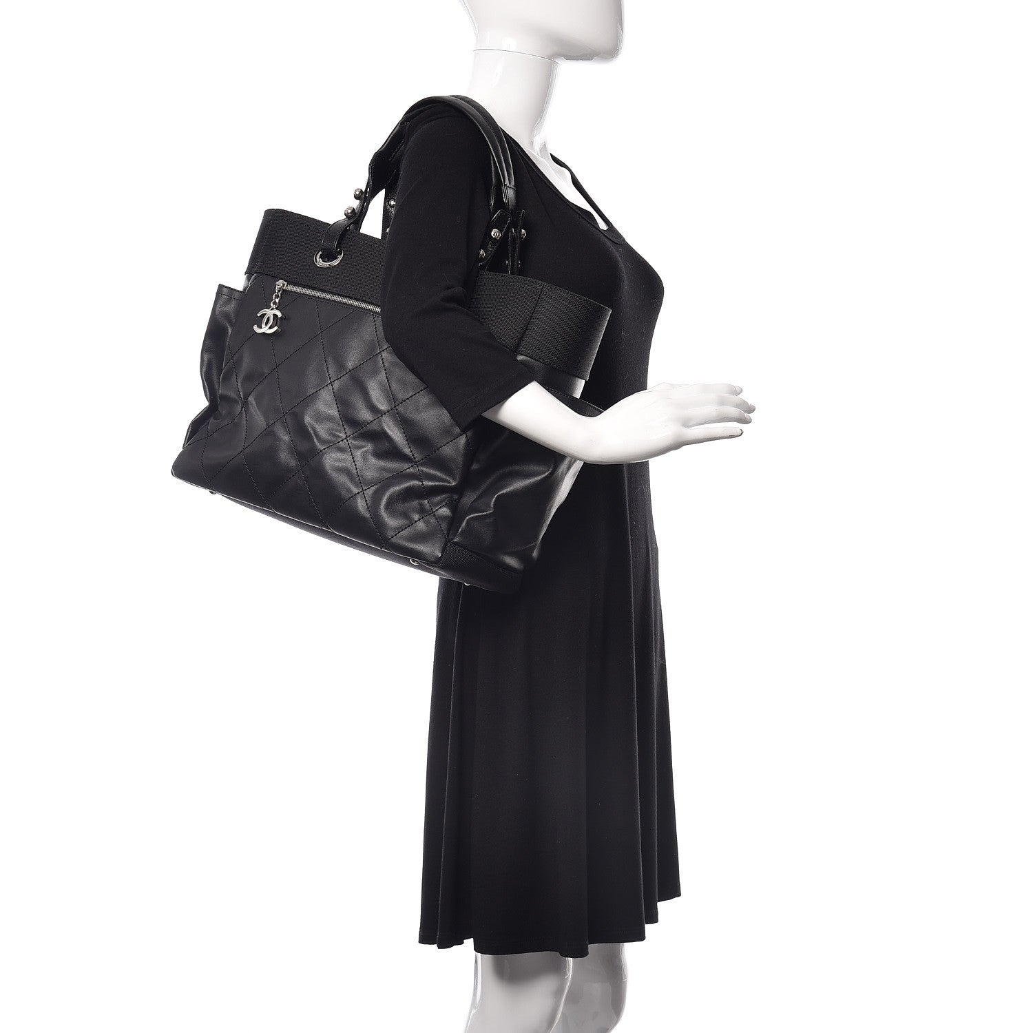 Chanel Coated Canvas Quilted Large Paris Biarritz Tote Black 2 of 10