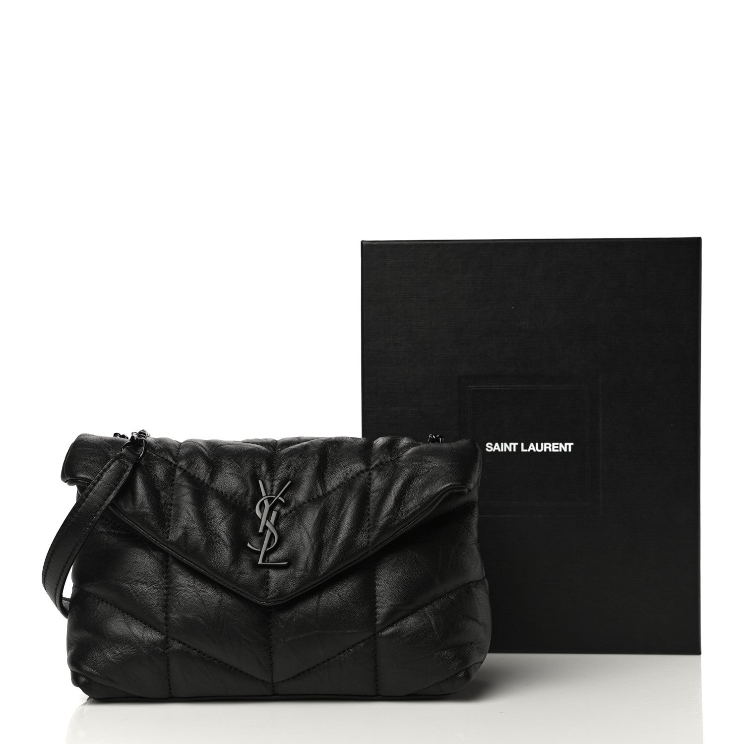 Saint Laurent Calfskin Quilted Toy Loulou Puffer Monogram Monochrome Chain Satchel Black 11 of 11