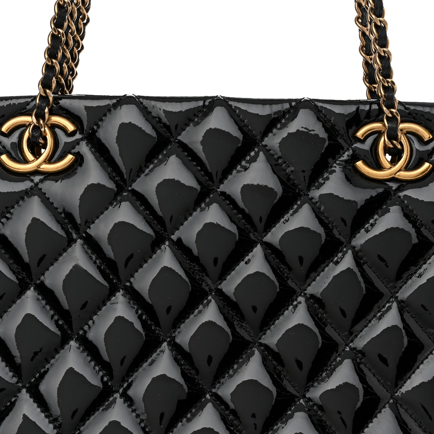 Patent Goatskin Quilted Small CC Eyelet Tote Black