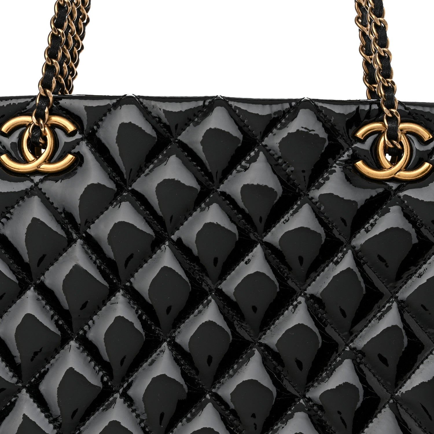 Chanel Patent Goatskin Quilted Small CC Eyelet Tote Black 7 of 9