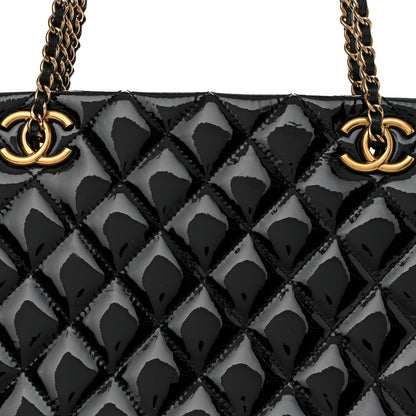 Chanel Patent Goatskin Quilted Small CC Eyelet Tote Black 7 of 9
