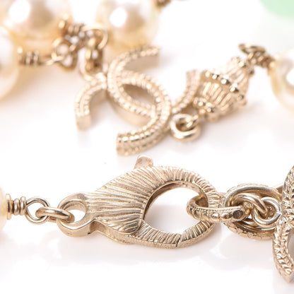 Chanel Pearl Beaded CC Long Necklace Pink Green 5 of 7