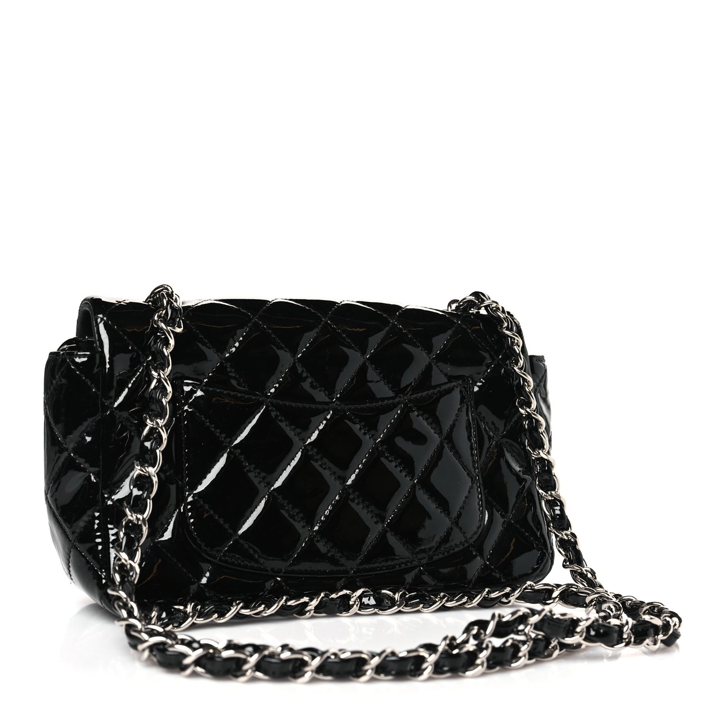 Patent Calfskin Quilted Mini Rectangular Flap Black