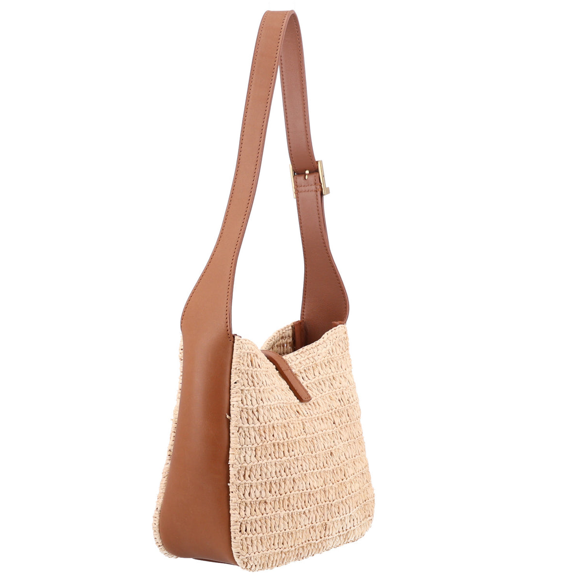 Saint Laurent Raffia Calfskin Le 5 A 7 Baby Hobo Natural Brick 4 of 10