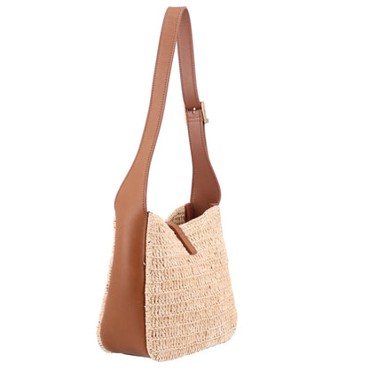 Saint Laurent Raffia Calfskin Le 5 A 7 Baby Hobo Natural Brick 4 of 10