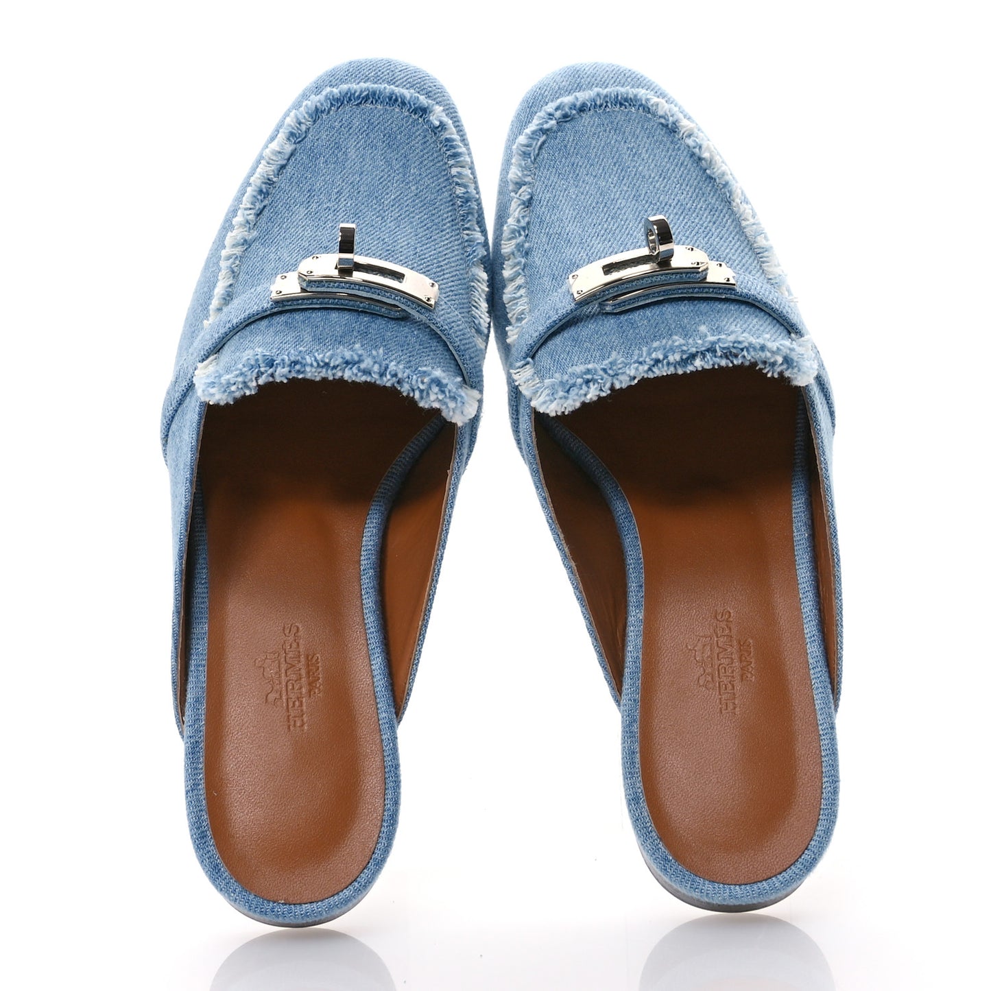 Denim Fringed Oz Mules 36 Bleu Clair