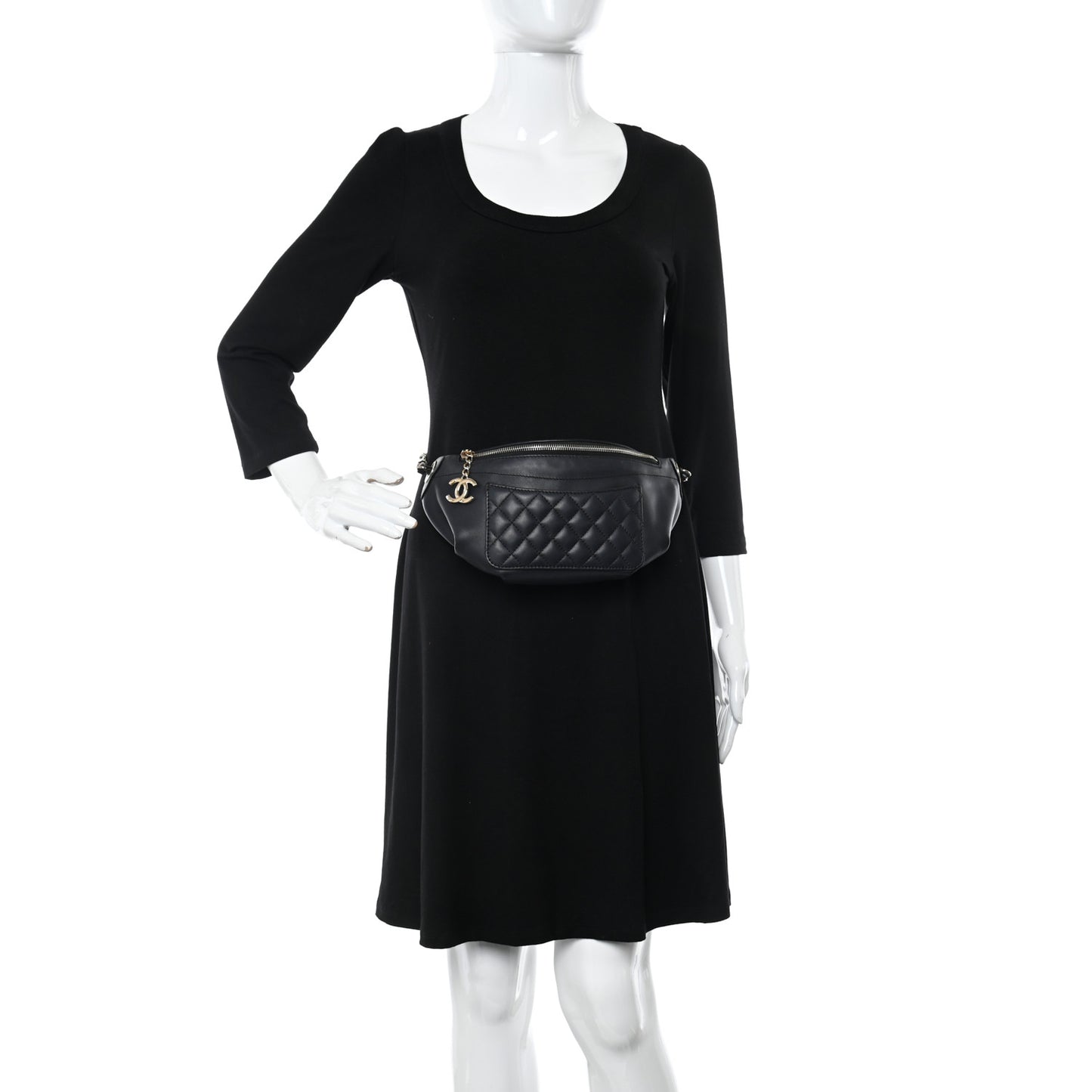 Lambskin Quilted Waist Bag Fanny Pack Black