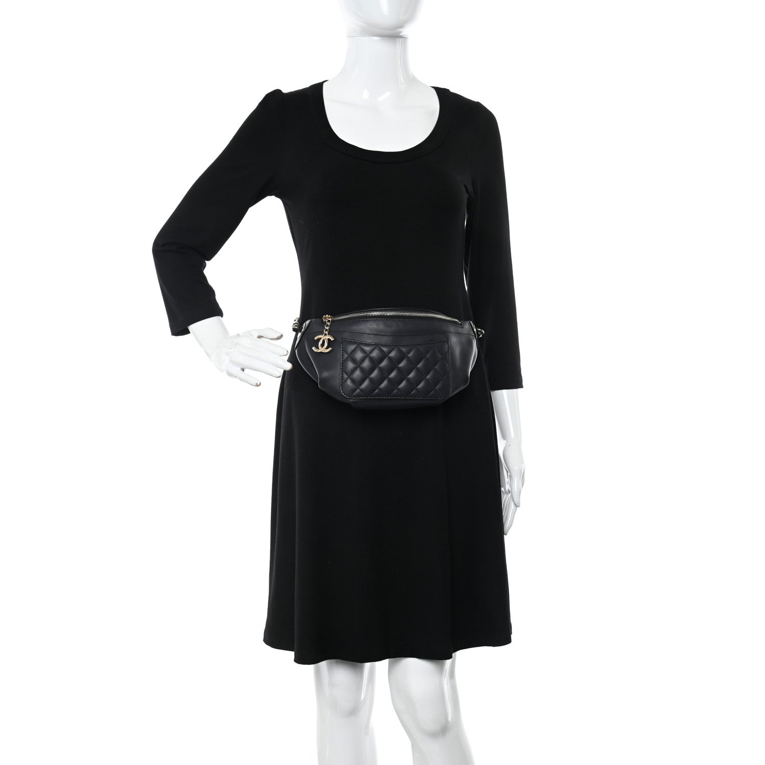 Chanel Lambskin Quilted Waist Bag Fanny Pack Black 3 of 12