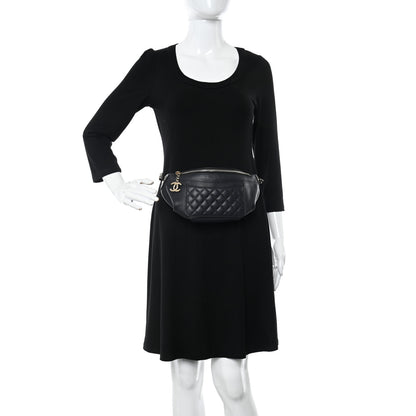 Chanel Lambskin Quilted Waist Bag Fanny Pack Black 3 of 12