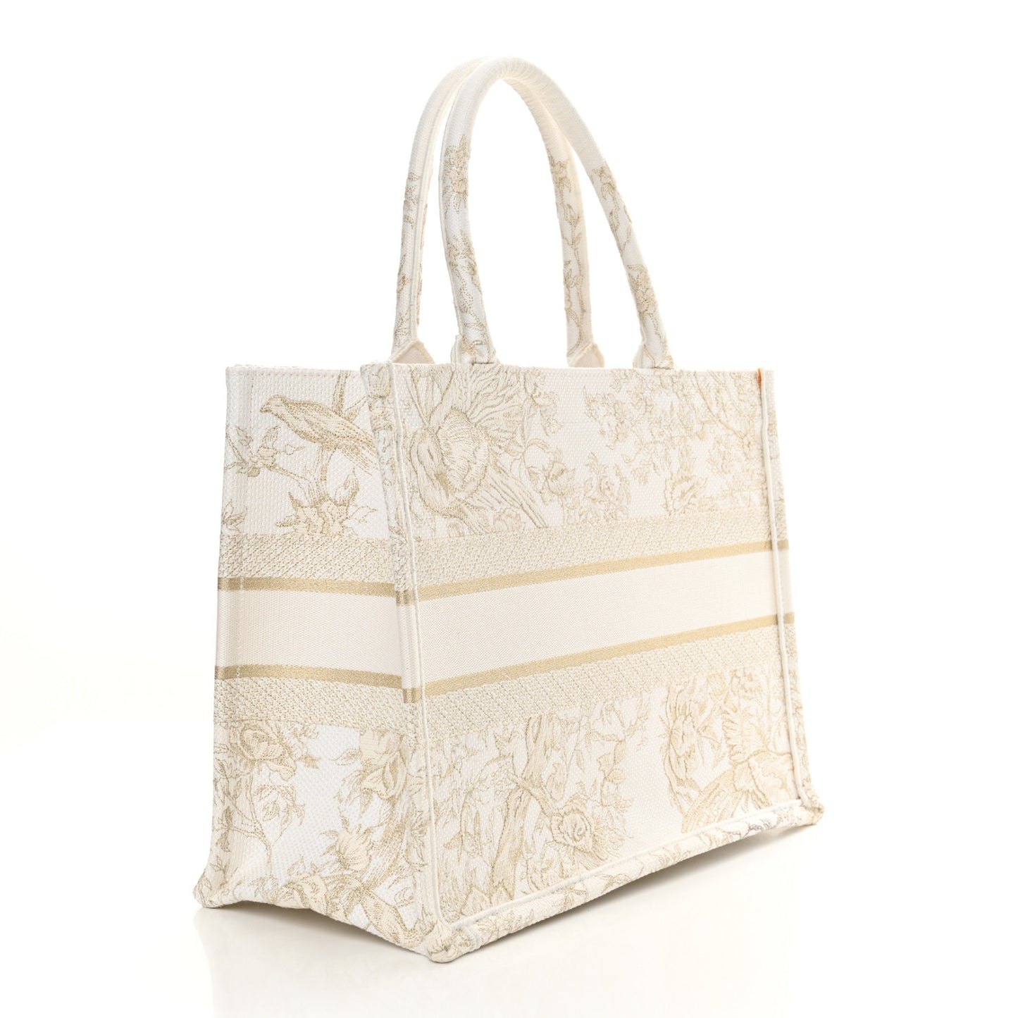 Canvas Embroidered Medium Jardin D'Hiver Book Tote White Gold