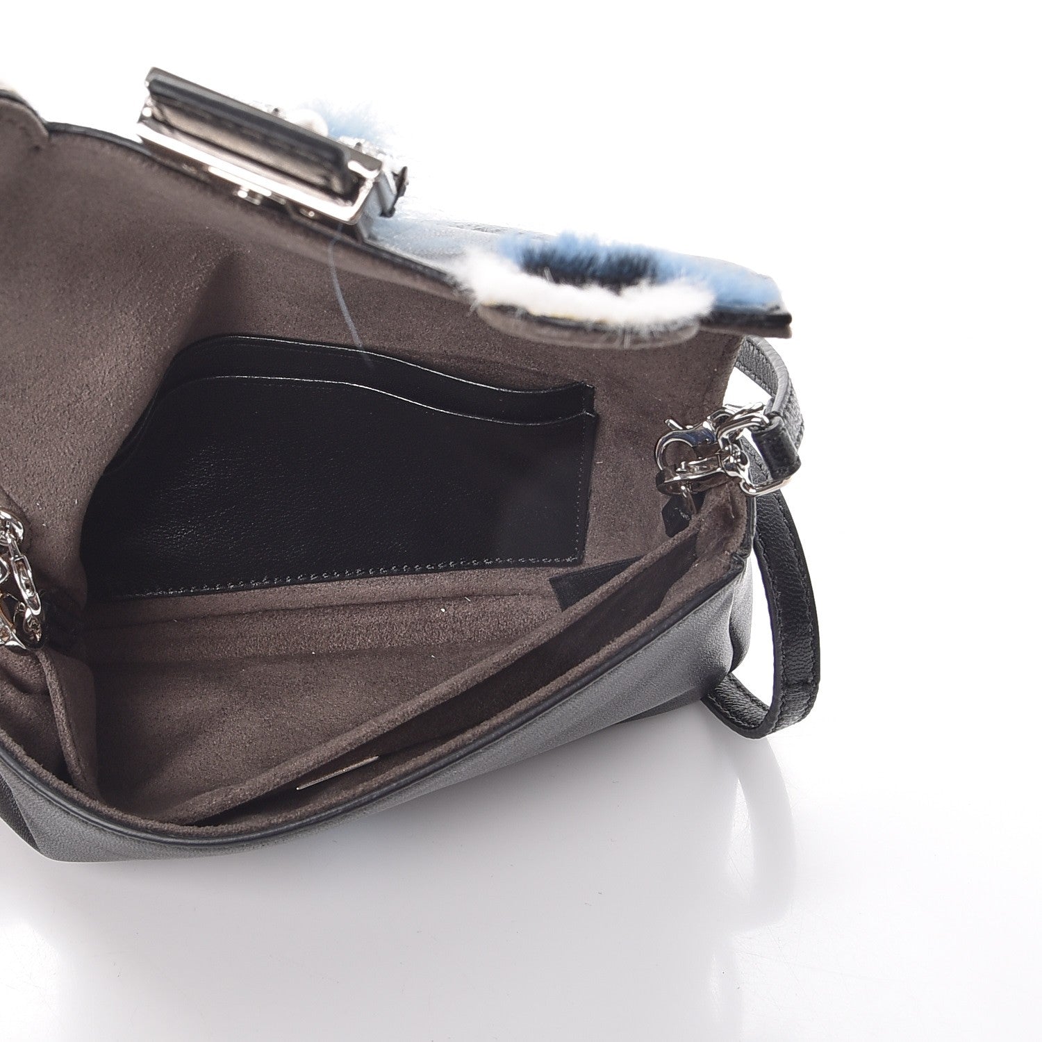 Fendi Nappa Rabbit Fox Fur Micro Buggie Baguette Black 6 of 8