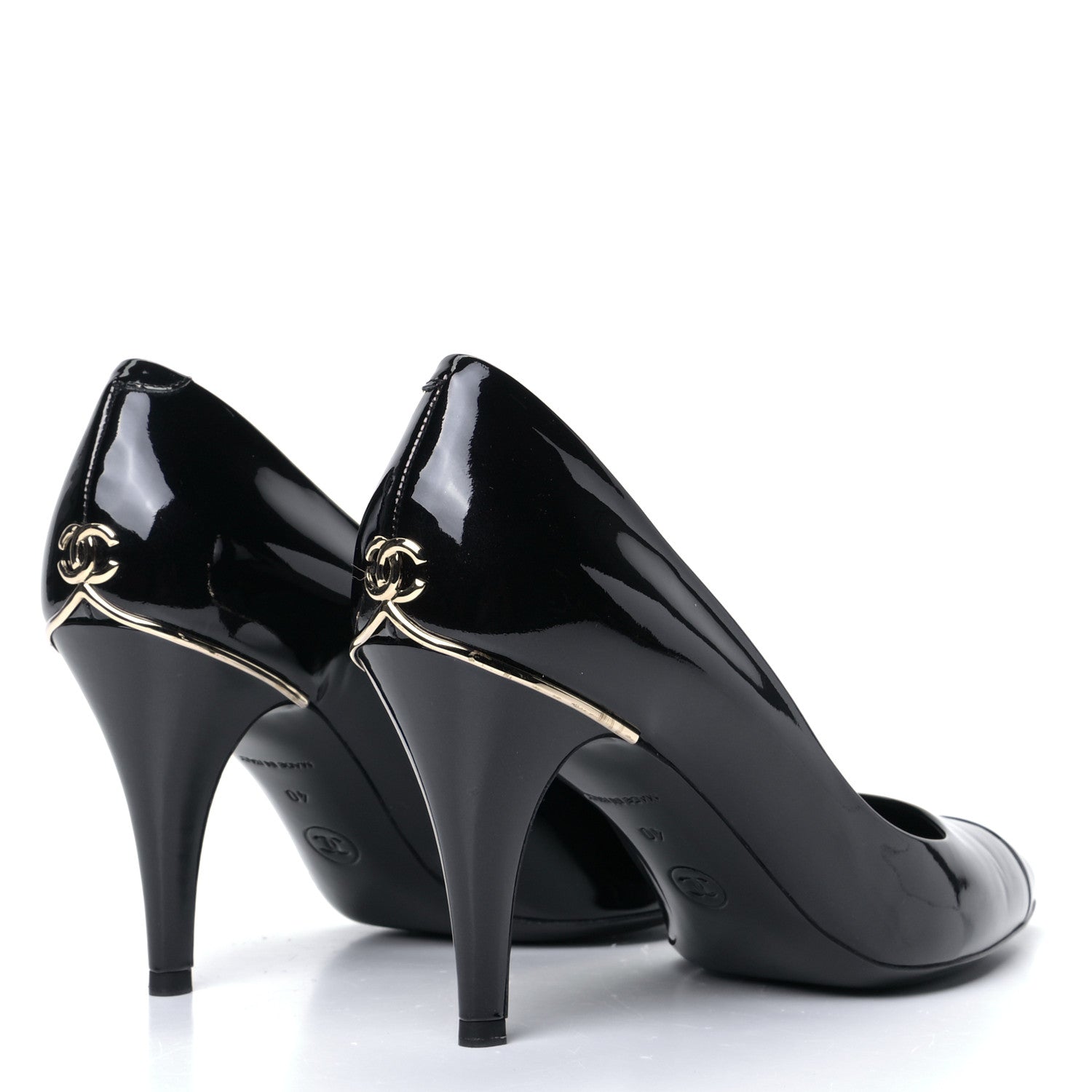 Chanel Patent Cap Toe CC Pumps 40 Black 4 of 7