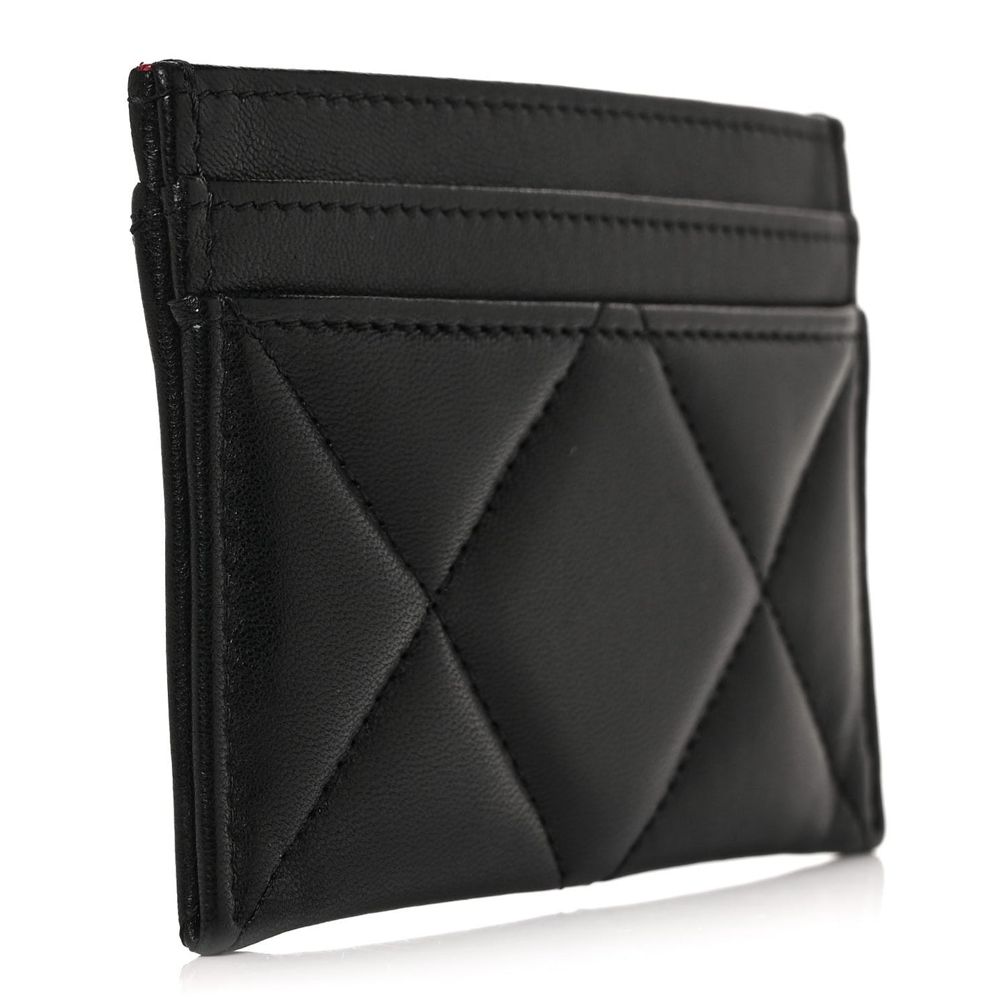 Lambskin Quilted Chanel 19 Card Holder Black