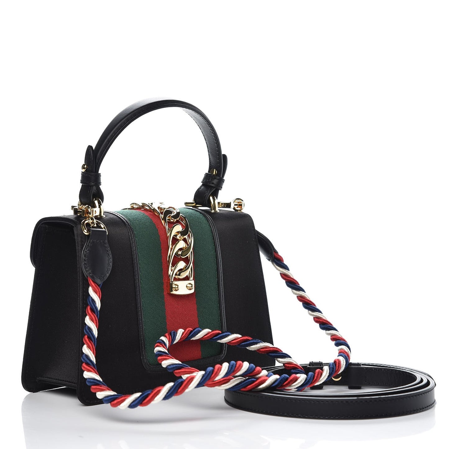 Satin Crystal Mini Sylvie Top Handle Bag Black