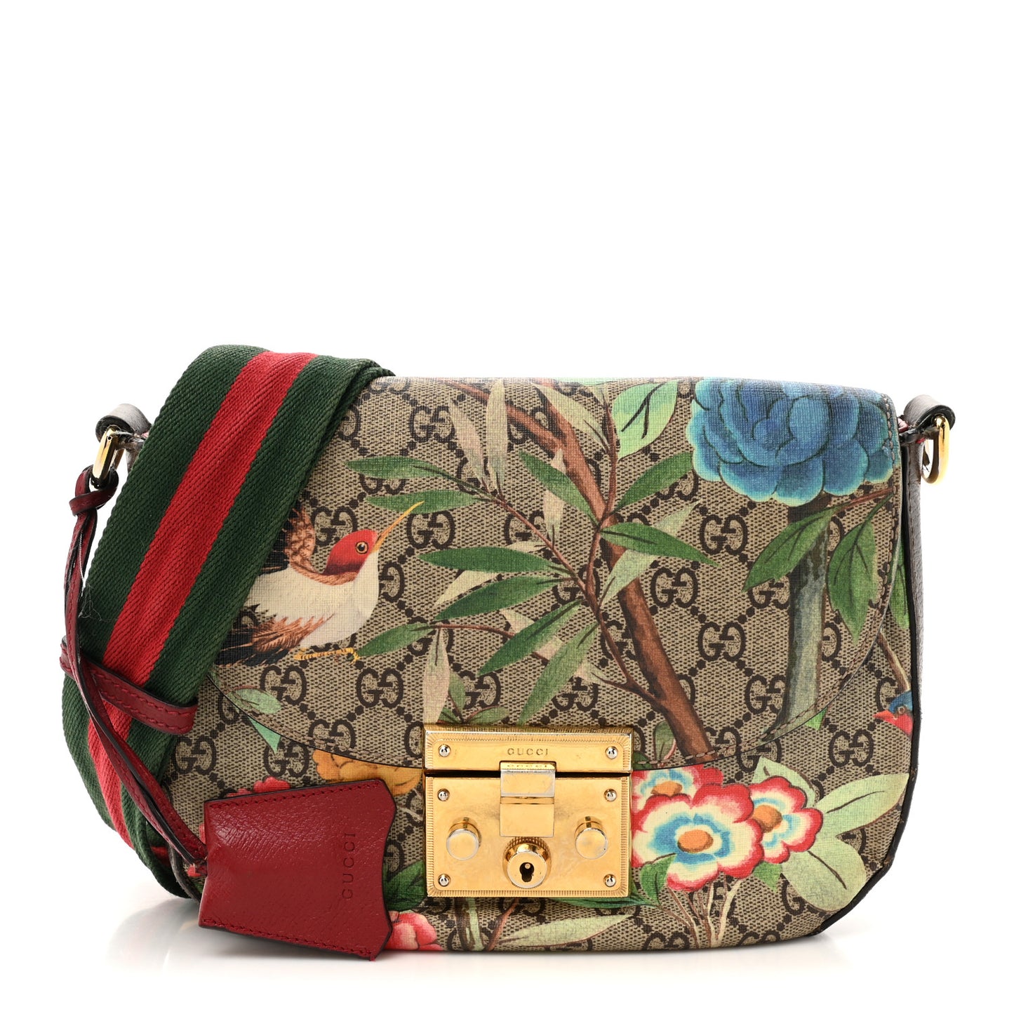 GG Supreme Monogram Tian Web Medium Padlock Messenger Shoulder Bag Beige Multicolor New Acero
