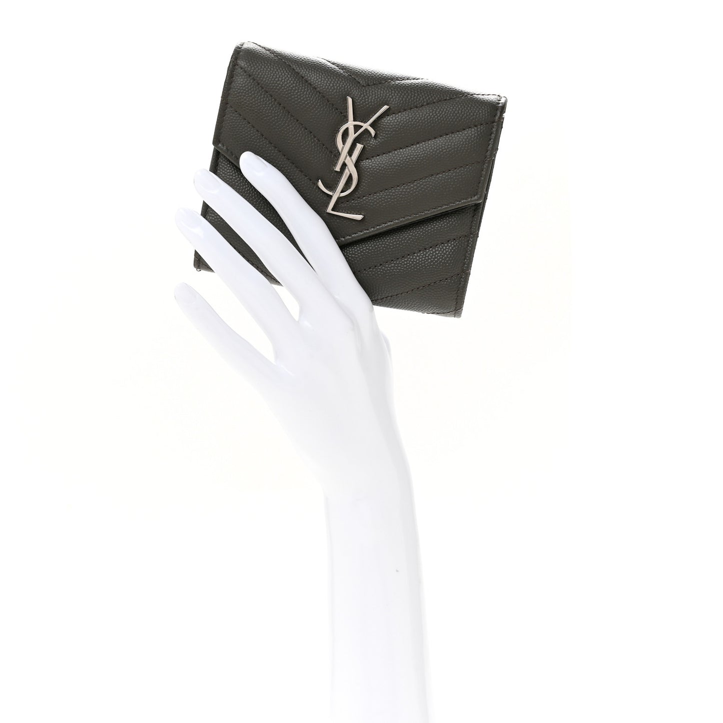 Grain De Poudre Matelasse Chevron Monogram Compact Tri Fold Wallet Coffee