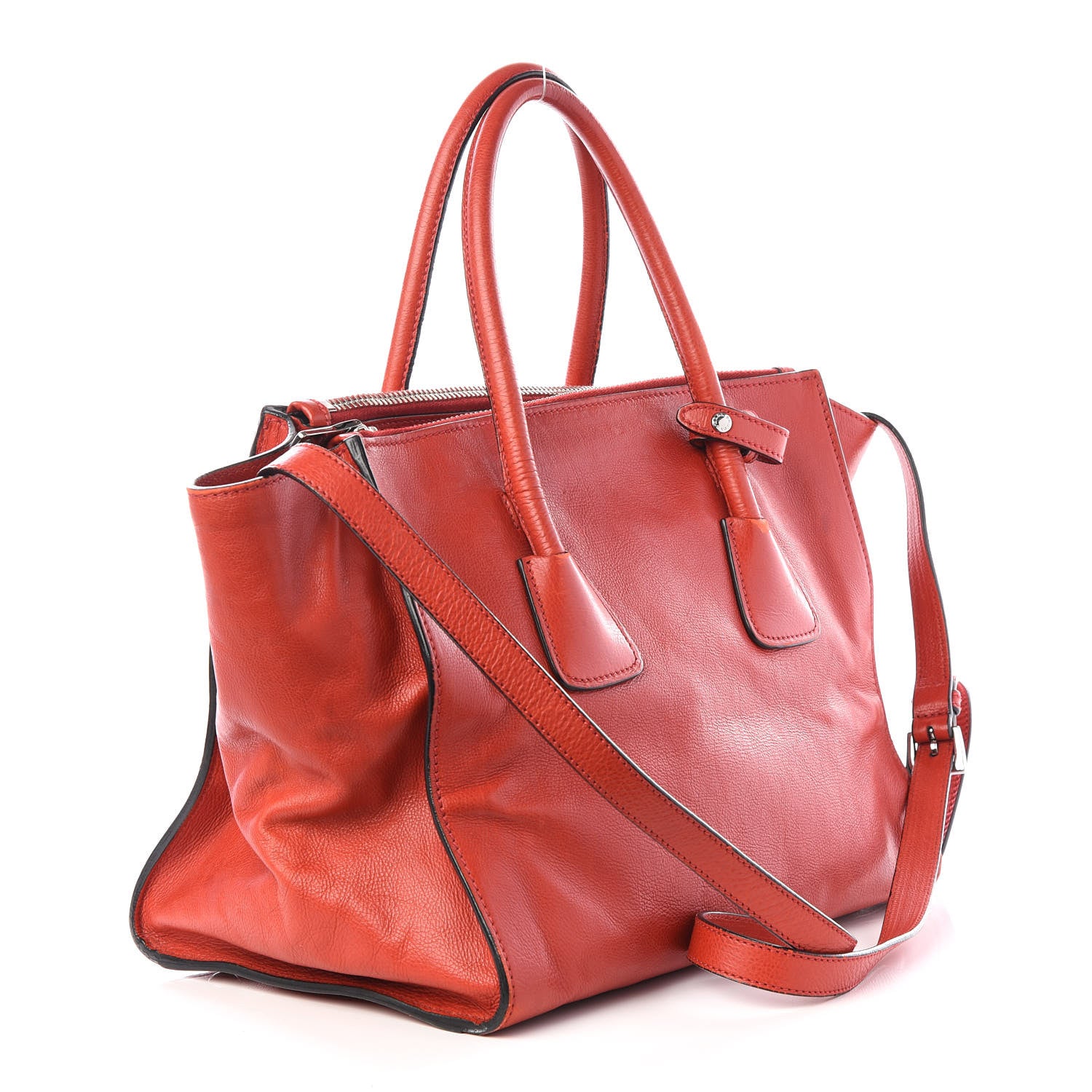 Prada Vitello Phenix Twin Pocket Tote Orange 2 of 12