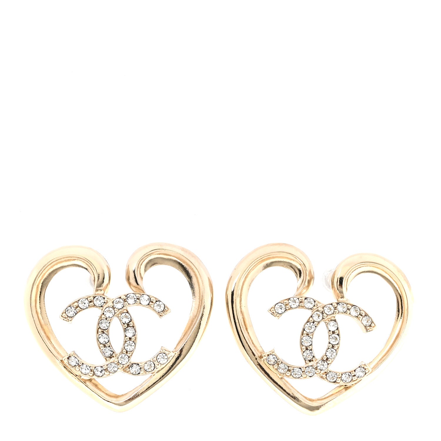 Chanel Metal Crystal CC Logo Heart Earrings Gold 1 of 5