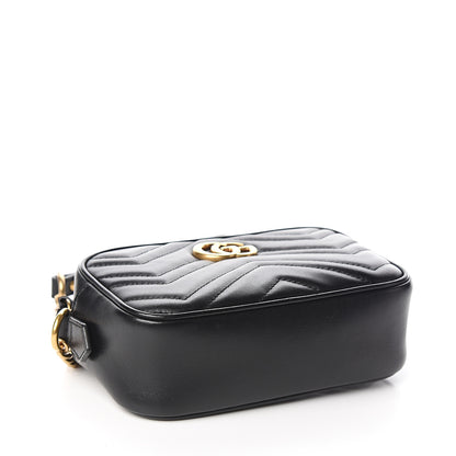 Gucci Calfskin Matelasse Mini GG Marmont Chain Shoulder Bag Black 3 of 10