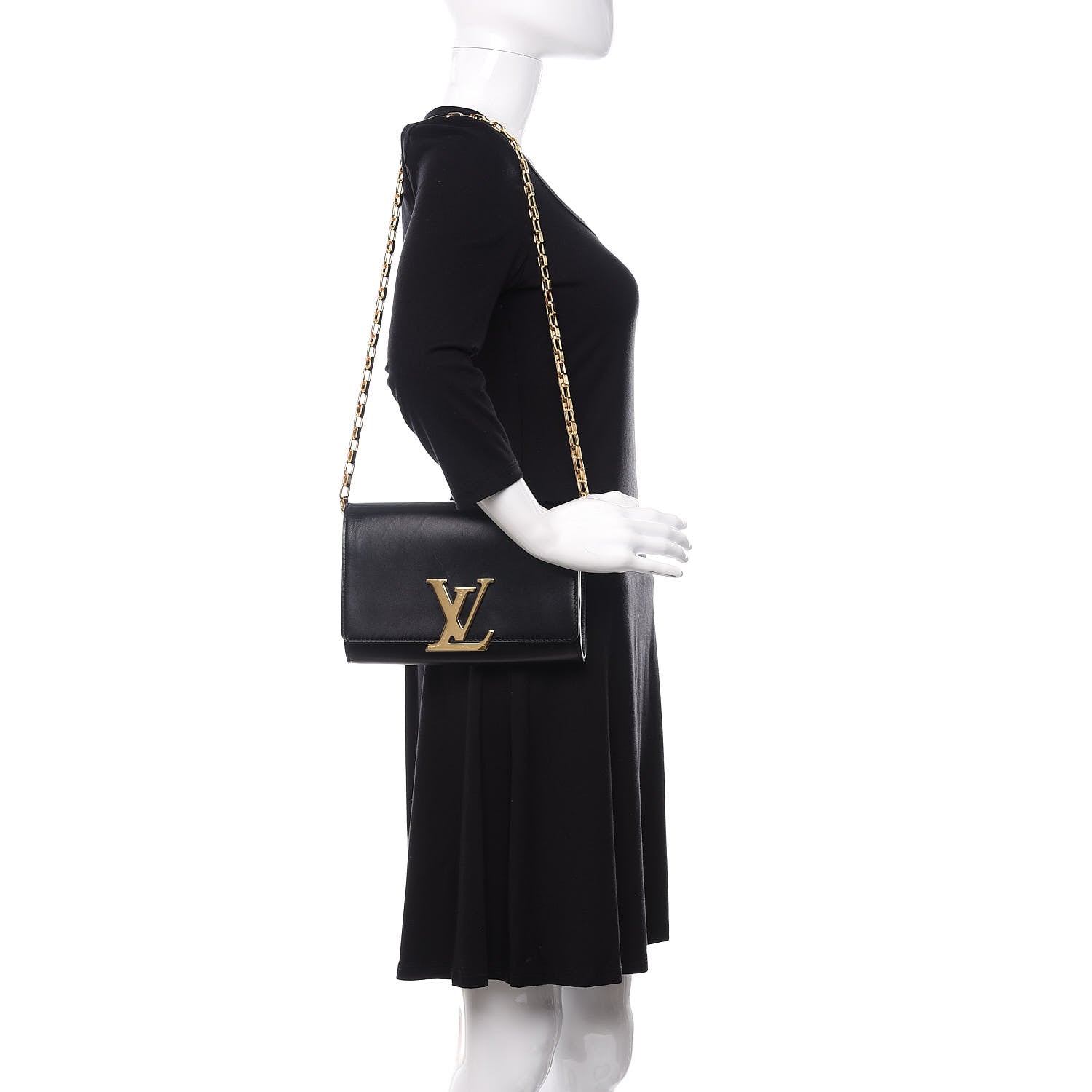 Louis Vuitton Calfskin Chain Louise MM Black 2 of 9