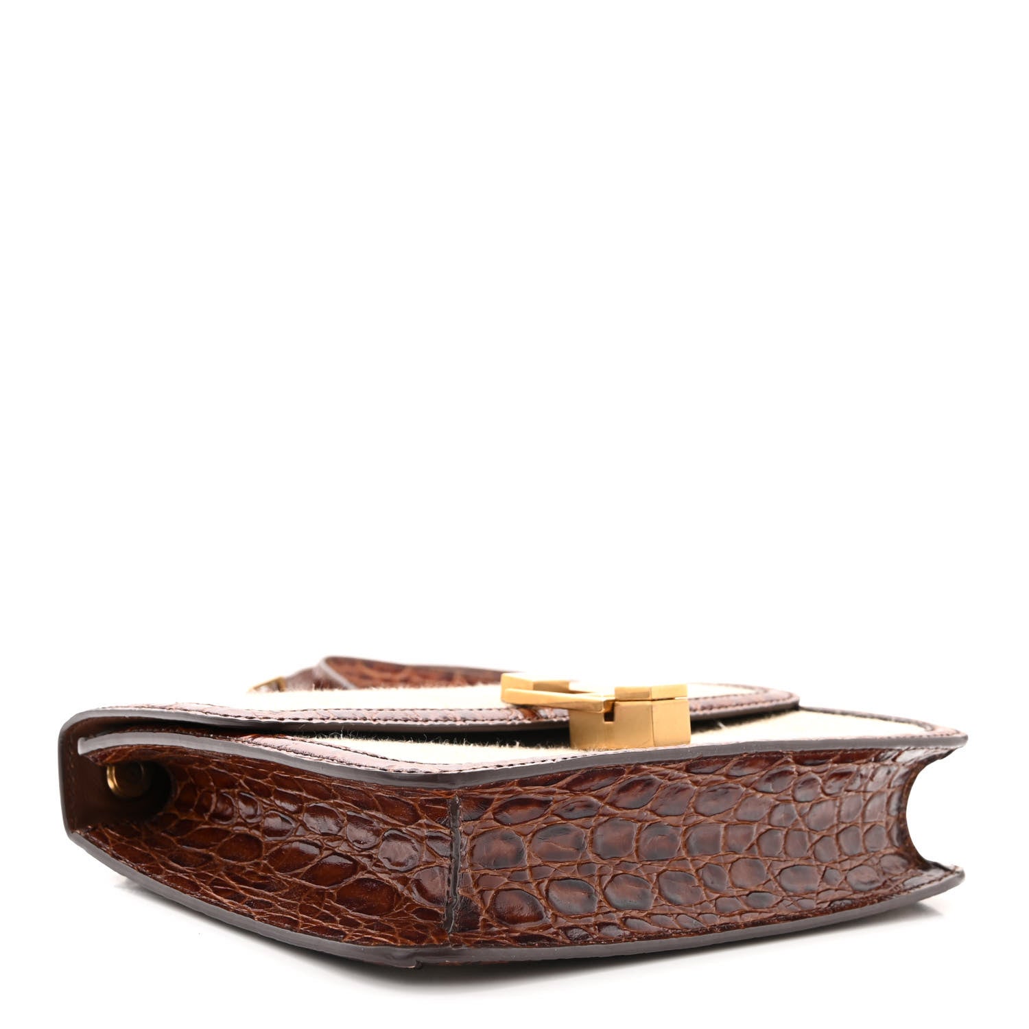 Saint Laurent Linen Canvas Crocodile Embossed Carre Satchel Natural Brown 4 of 12